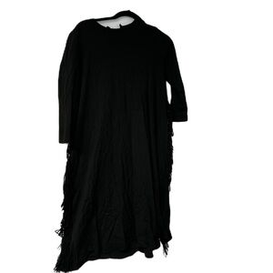 English Woman's Black ruffle fringe dress sz L LBD party holiday fancy casual